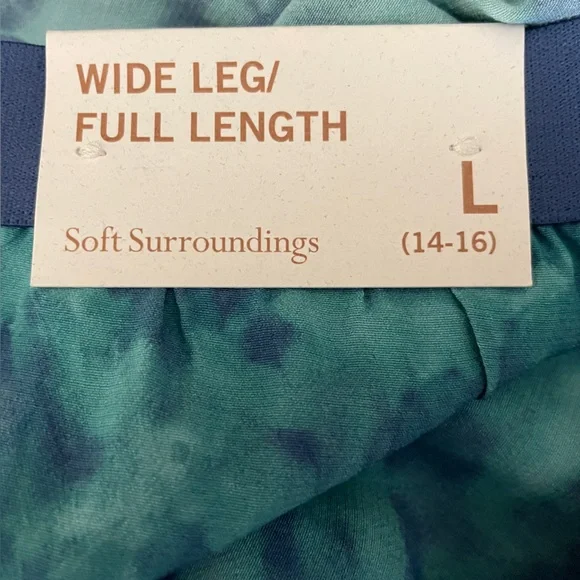 Soft Surroundings Wide Leg Pull on Pants Large Blue Tie Dye Beach Vacation NEW - Picture 11 of 12